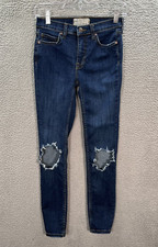 Free People Jeans Womens 25 Blue Denim Stretch Skinny Low Rise Distressed Preppy