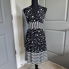 Rare Vintage Rhapsody Halter Midi Dress, 90s Flowy Babydoll Polka Dot Dress 