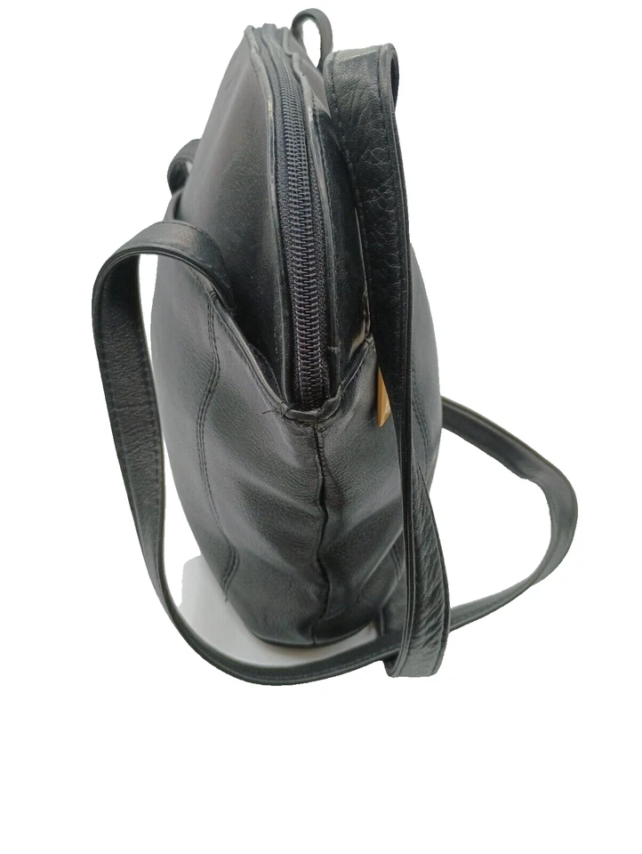 Bolso de Sillín Vintage Tignanello Negro Doble Asa Cuero Borla Cierre de Cremallera Foto 3 de 4