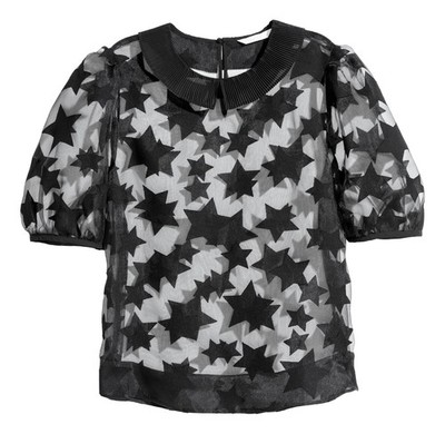 H&M Black Star Pattern Sheer Blouse Womens Size 6