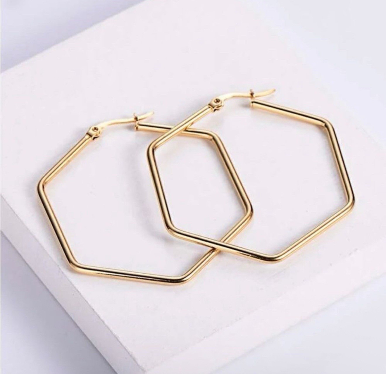 Gold Plated Geometric Hoop Earrings - Modern Minimalist Stainless Steel Jewelry