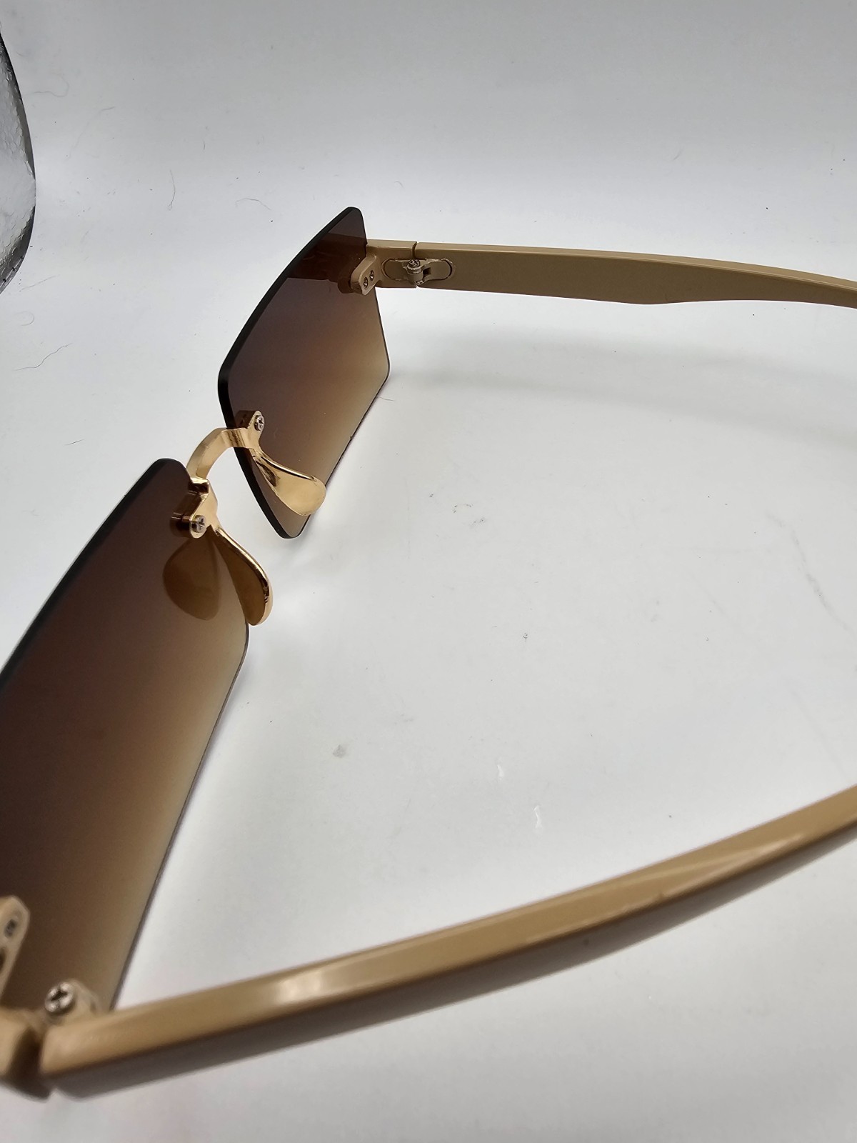 Rimless Rectangle Sunglasses Brown Gradient Lens … - image 4