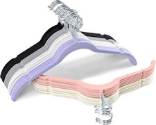 30 Pack Multicolor Velvet Non-Slip Slim Hangers with Notches for Clothes