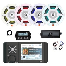JBL R4500 Marine BT WB Radio,Remote,Ext, 4x 8" LED White Speakers, Amp w/Kit