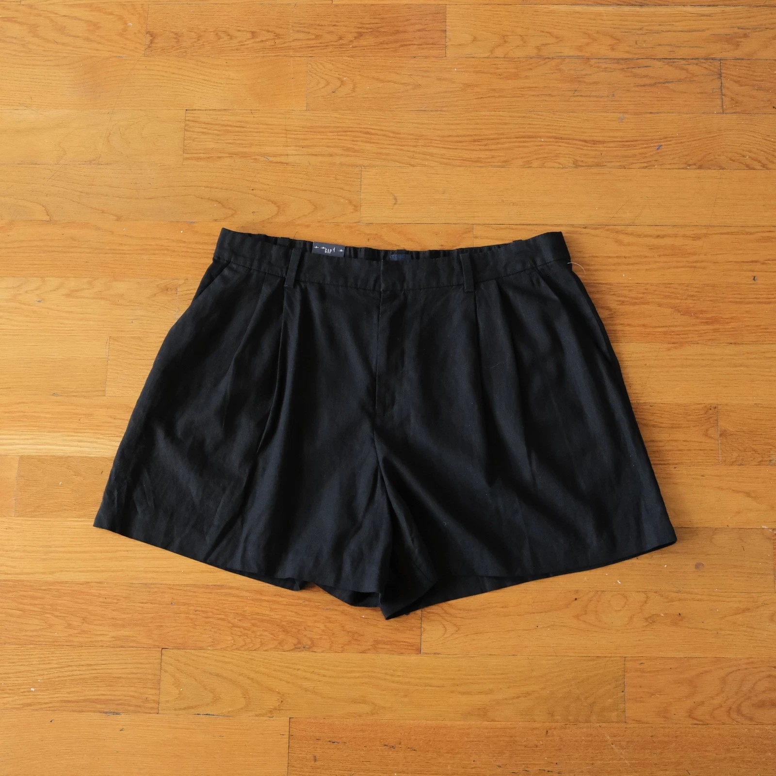Gap Linen Blend Shorts Womens Black Pleated High Rise Minimalist XL 365 Short
