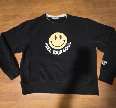 Feel Your Soul Hardcore Happy Black Sweatshirt Men s M Embroidered Smiley Face