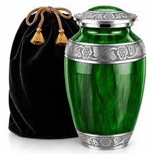 Watercolors Green Adult Cremation Urn for Human Ashes, Large with Velvet Bag