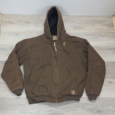Berne Mens Duck Canvas Quilt Lined Zip Up Workwear Hooded Jacket Brown Sz XLR