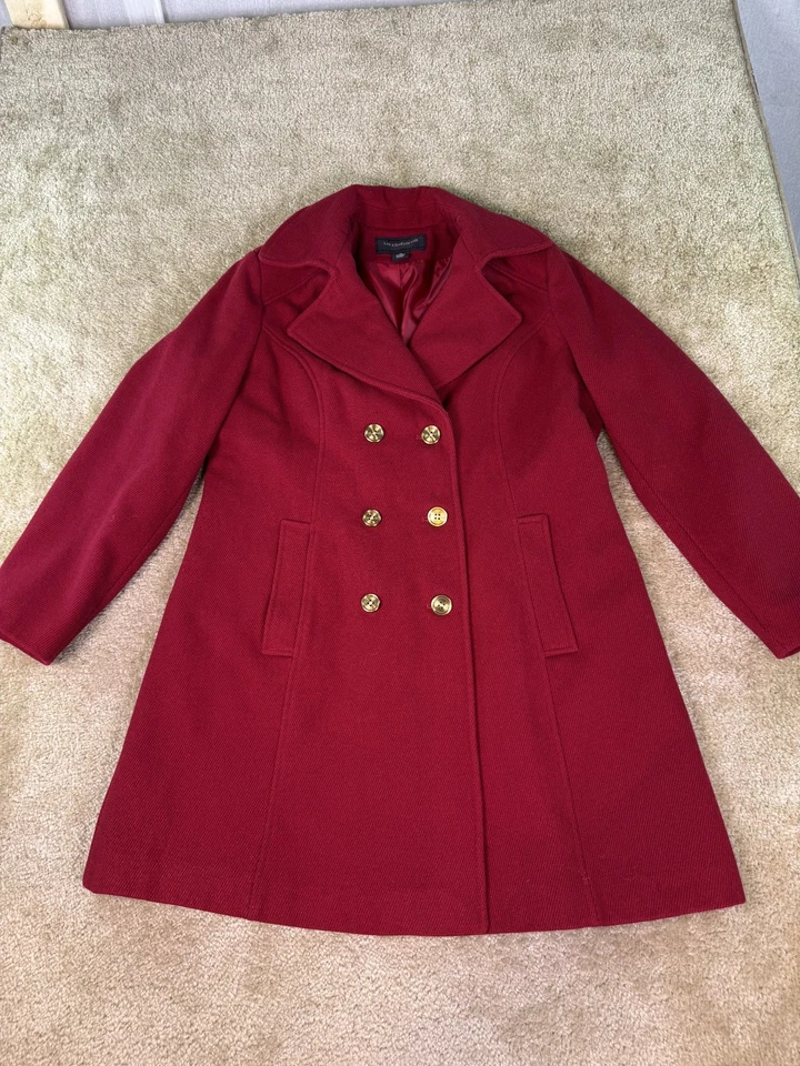 Abrigo LIZ CLAIBORNE Talla XL Doble Pecho Elástico Pana Rojo Mezcla Lana Foto 2 de 4