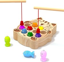 Wooden Magnetic Fishing Game for Toddlers 2-4, Montessori Sensory Busy Board Edu