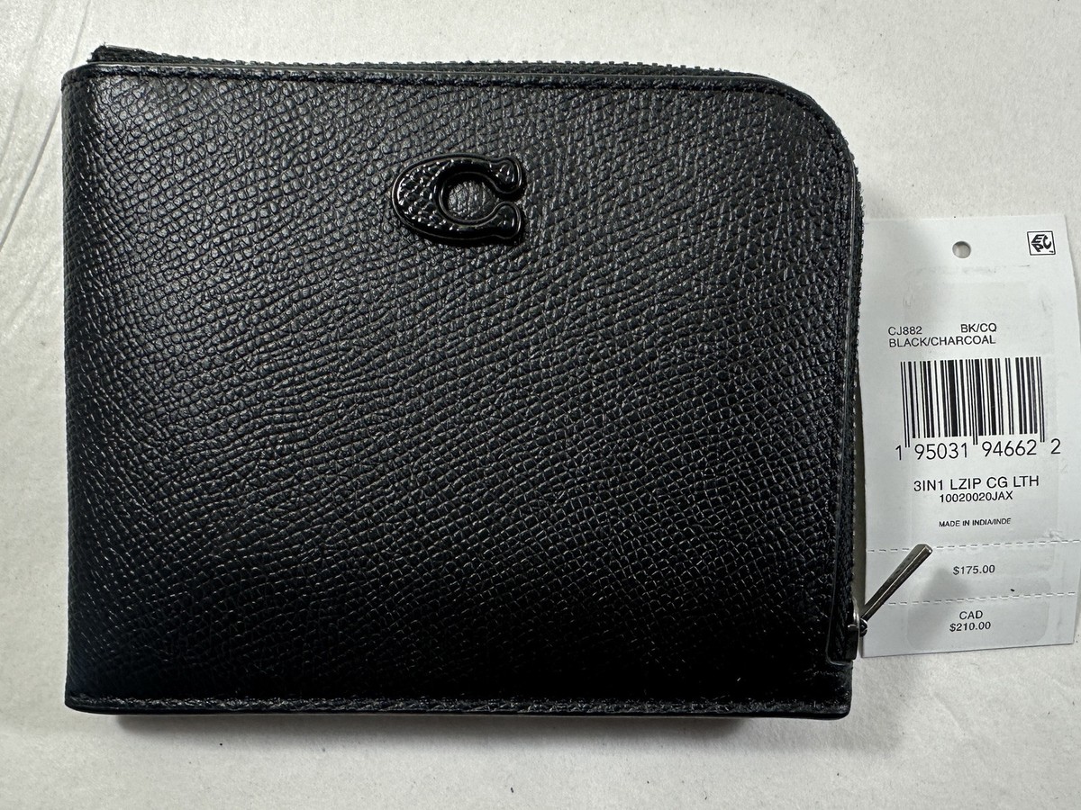 Coach CJ882 Crossgrain Black Charcoal Leather L-Zip Wallet Card Case