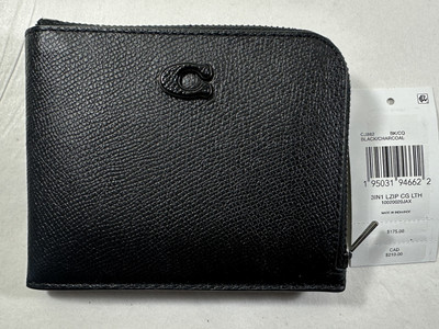 Coach CJ882 Crossgrain Black Charcoal Leather L-Zip Wallet & Card
