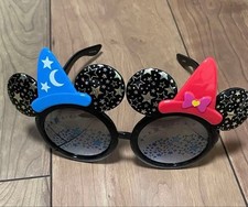 Mickey Mouse-shaped sunglasses with blue and red hat