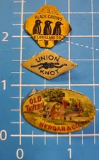 3 Vintage Tobacco Tags Old Tavern Berdan & Co, Union Knot, & 3 Black Crows 