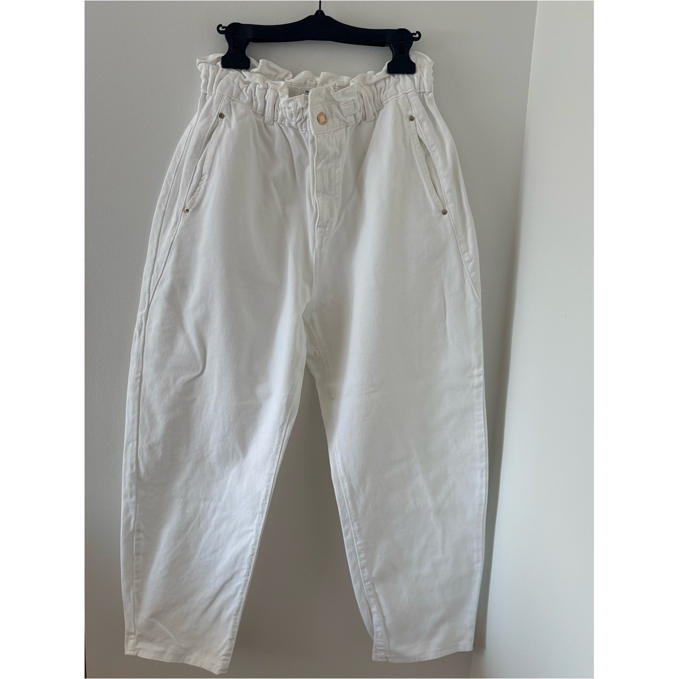 Zara High Waisted Paperbag Baggy White Jeans Z1975 Size US 12 image 5