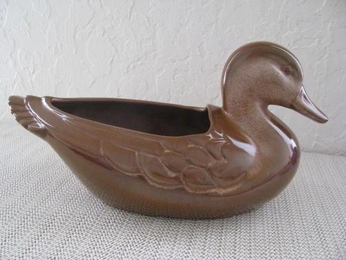 Vintage Frankoma Pottery Brown Mallard Duck Planter