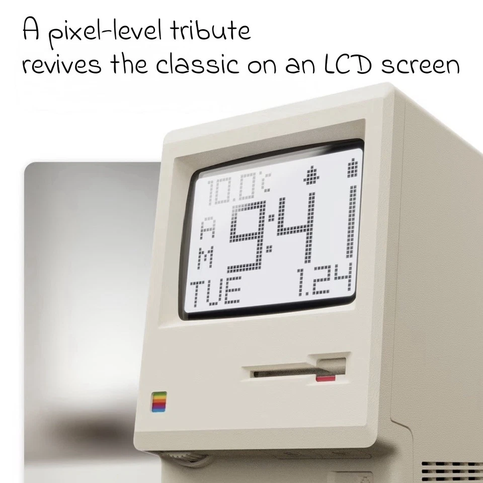 Desktop Digital Alarm Clock Retro 1984 Mac Pixel Art USB Rechargeable - Image 4 of 4