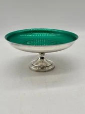 Vintage Oneida Silversmiths Compote/Candy Dish Green Interior Silver-plate