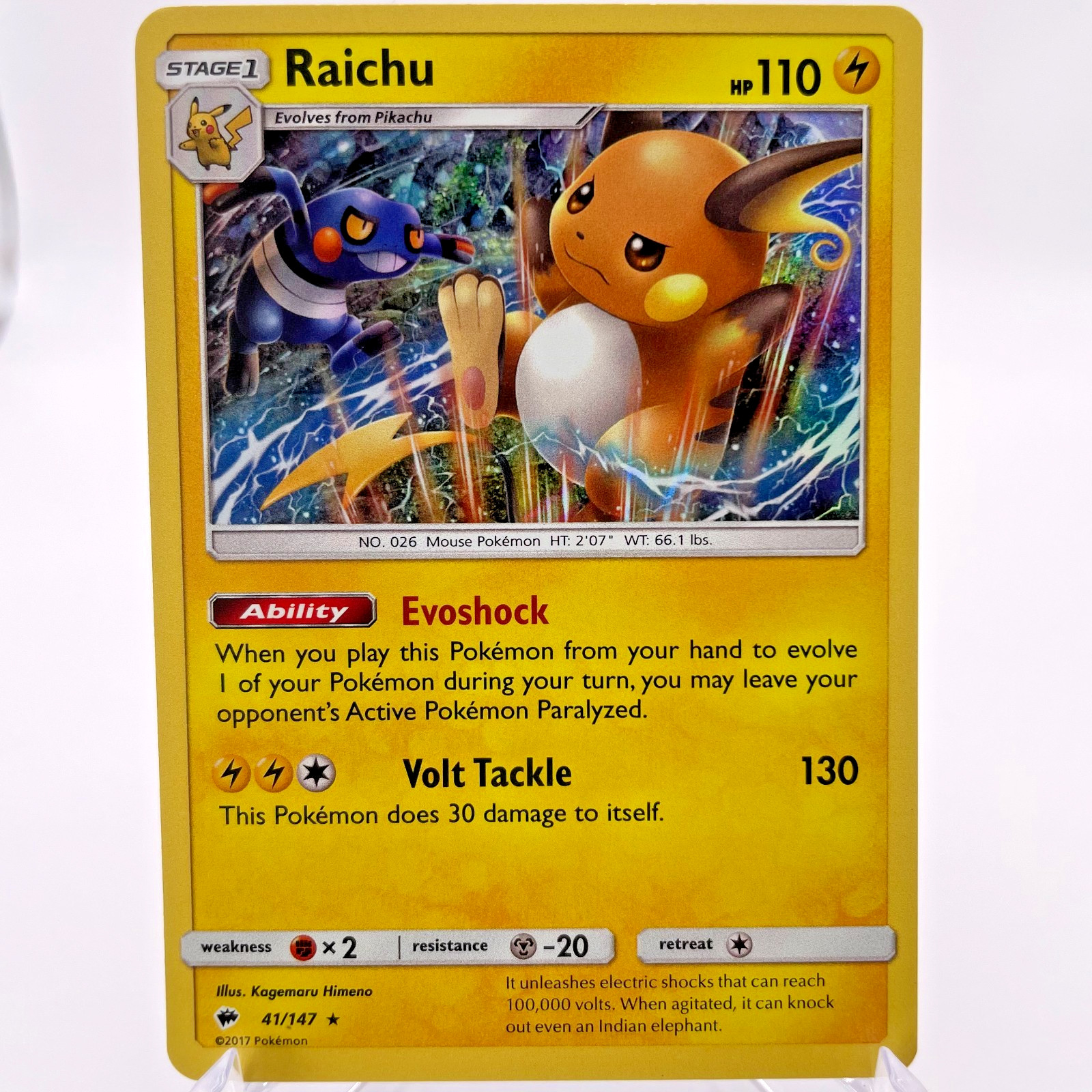 Pokemon TCG Raichu 41/147 Holo Rare Stage 1 SM Burning Shadows Card NM