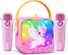 Unicorn Karaoke Machine with Wings  Castle Lights,2 Gem Microphones  5 Magic V