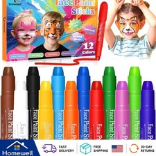 Vibrant 12-Color Face Paint Crayons - Hypoallergenic  Easy to Wash Off