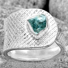 Adjustable - Aqua Apatite Rough 925 Sterling Silver Ring s.6.5 Jewelry R-1319