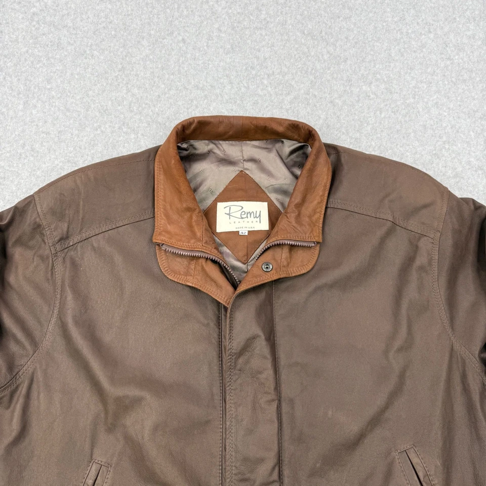 Chaqueta Remy De Colección Para Hombres 42 Marrón Cuero Suave Bombardero Cremallera Completa Hecha en EE. UU. Foto 2 de 4