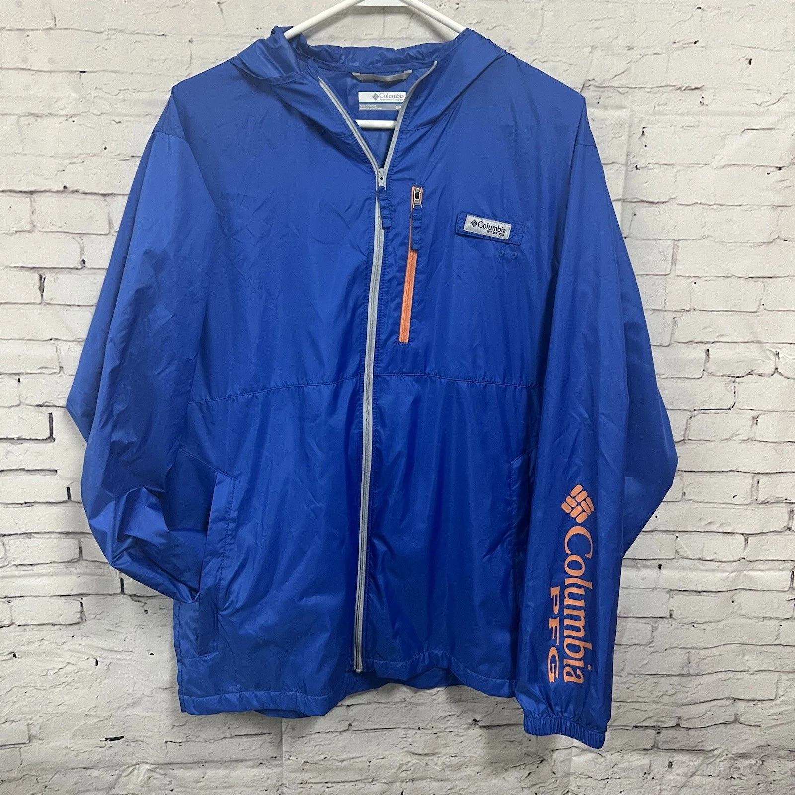 Columbia Men MediumPFG Packable Windbreaker Jacket Blue Performance Fishing Gear