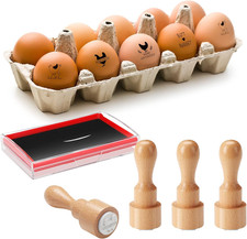 4 Pcs Fresh Egg Stamp round Wooden Rubber Stamp for Easter Eggs Stamp Sticker