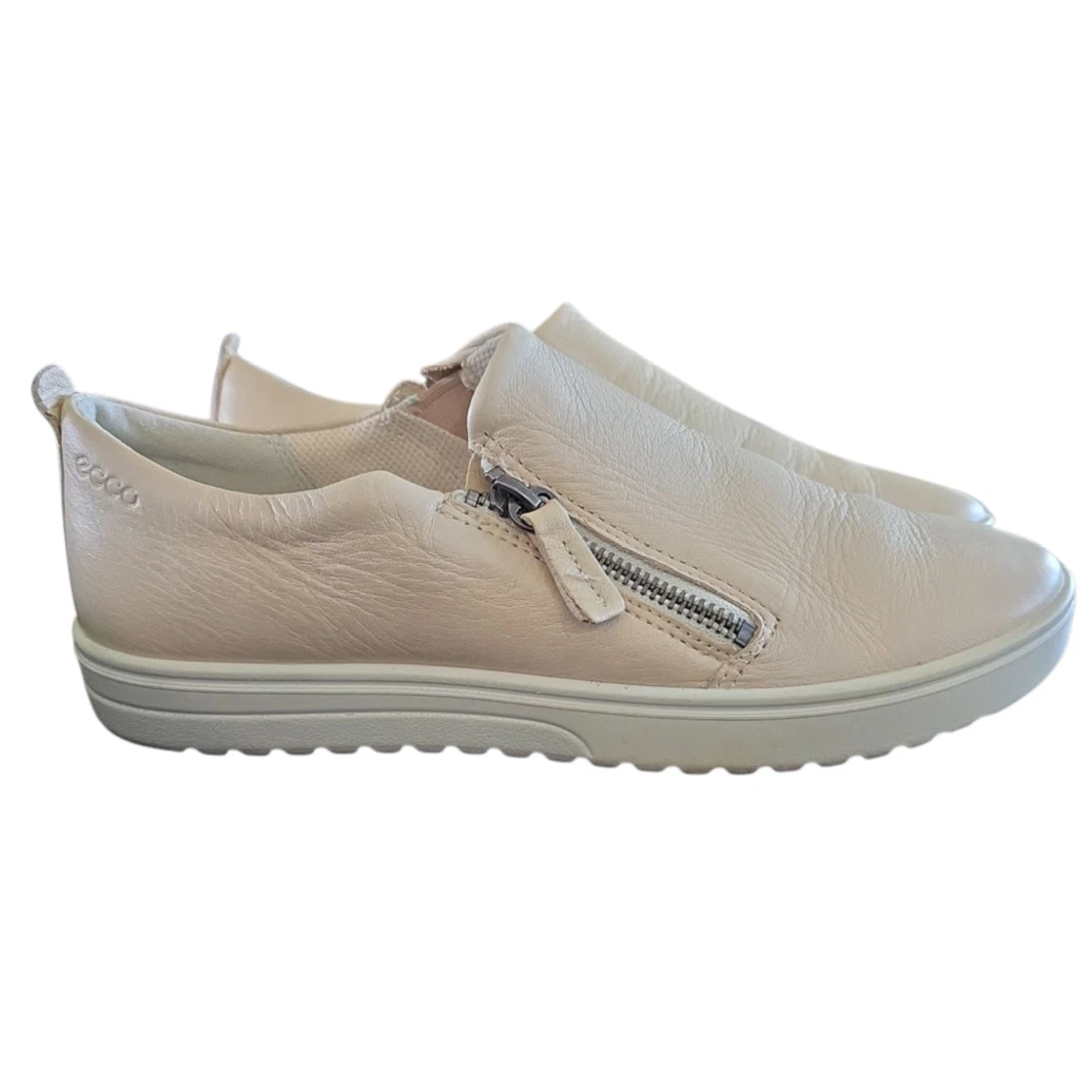 Mocassino donna Ecco slip on in pelle taglia 8 panna marrone zip laterale comodo