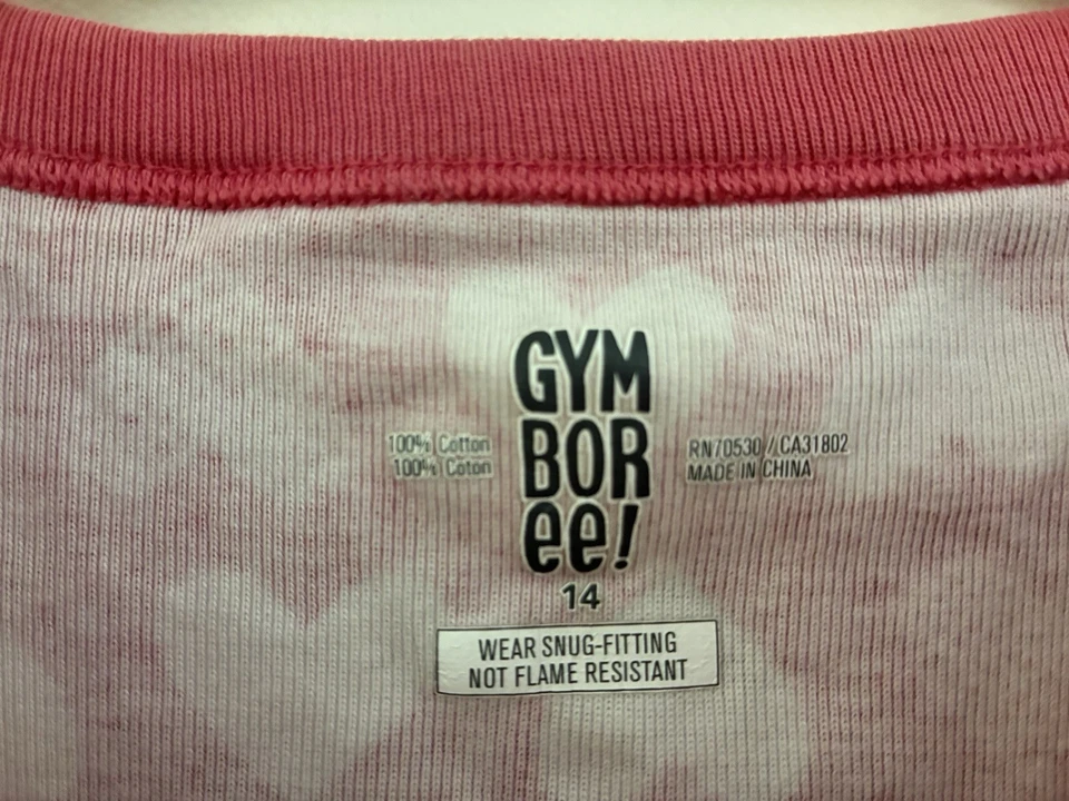 Gymboree Kids Girls Heart Print 100% Cotton Snug-Fit Short Sleeve PJ Top Pink 14 - Image 2 of 4