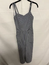 Monteau Women’s Romper Buttons Black And White Stripes Size M