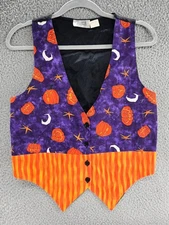 Vintage 90s Halloween Vest Womens Purple Orange S/M Jack-o-lantern Pumpkin