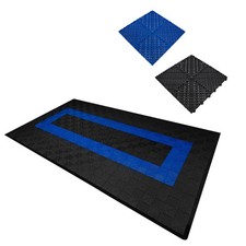 Image of Monster Shop Vented Garage Floor Tiles With Edges – 90 Black & 30 Blue