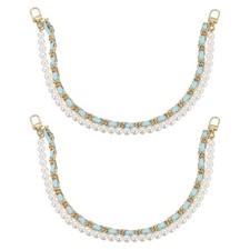 2Pcs 17.7'' Pearl Purse Double Chain Extender Chain, Blue, Gold Chain 