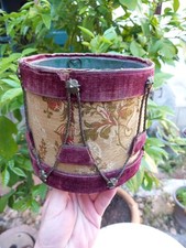 Poubelle Cache Pot Tambour Tissu Ancien Galon Velours Doublure Métal XIXe