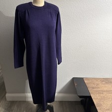 Vintage St John Dress Womens 6 Purple Knit Button Sleeve Midi 90s Ladies