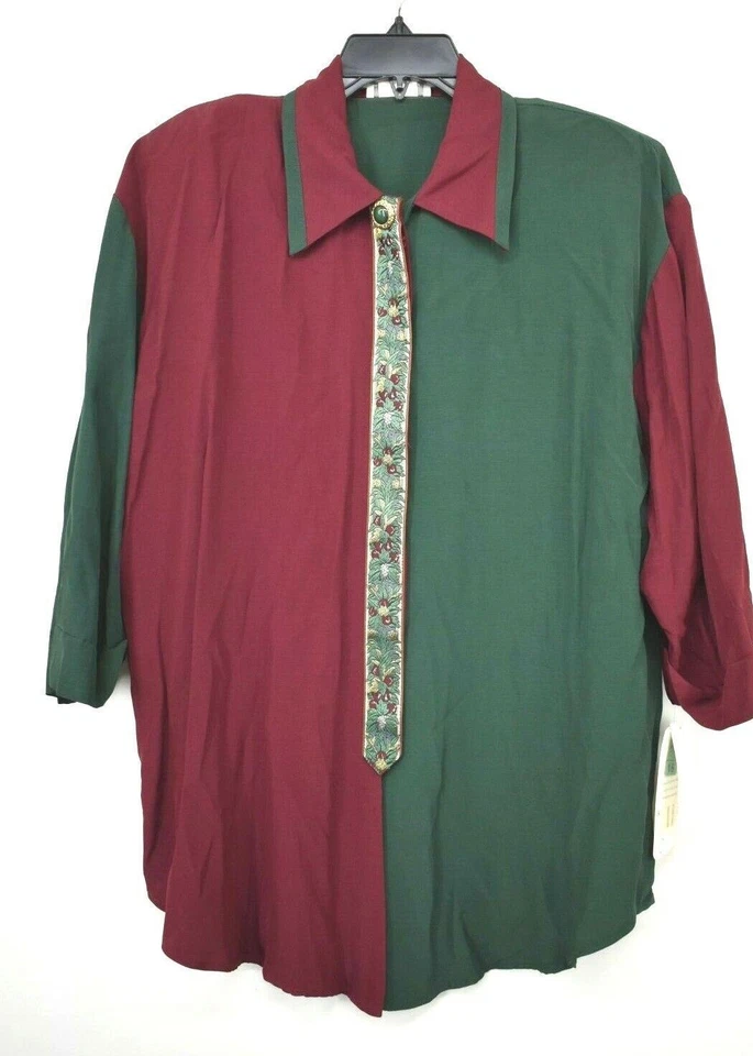 Conjunto de Calça Jaqueta Vintage NOS Pride & Joy Feminina Verde Vermelha Western XMAS 16W - Imagem 2 de 4