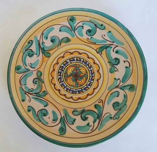 Ceramiche Artistiche Siciliane Leaves Scrolls Decorative Hanging Plate 8” Round