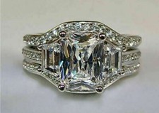 3Ct Lab Created White Diamond Women's 3pcs Bridal Ring Set 14K White Gold Plated