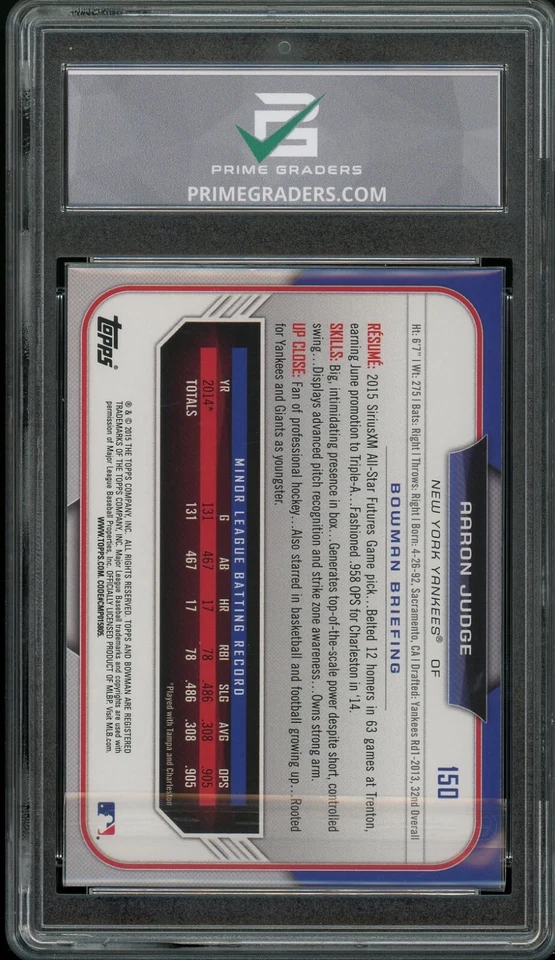 Aaron Judge 2015 Bowman (Topps) Graded 10 Rookie Card #150 RC New York Yankees - Image 2 of 2