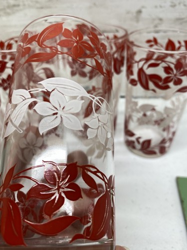 LOT 5 Mid Century Vintage Floral Drinking Glasses Swanky Swig Red White Tumblers - Picture 3 of 5