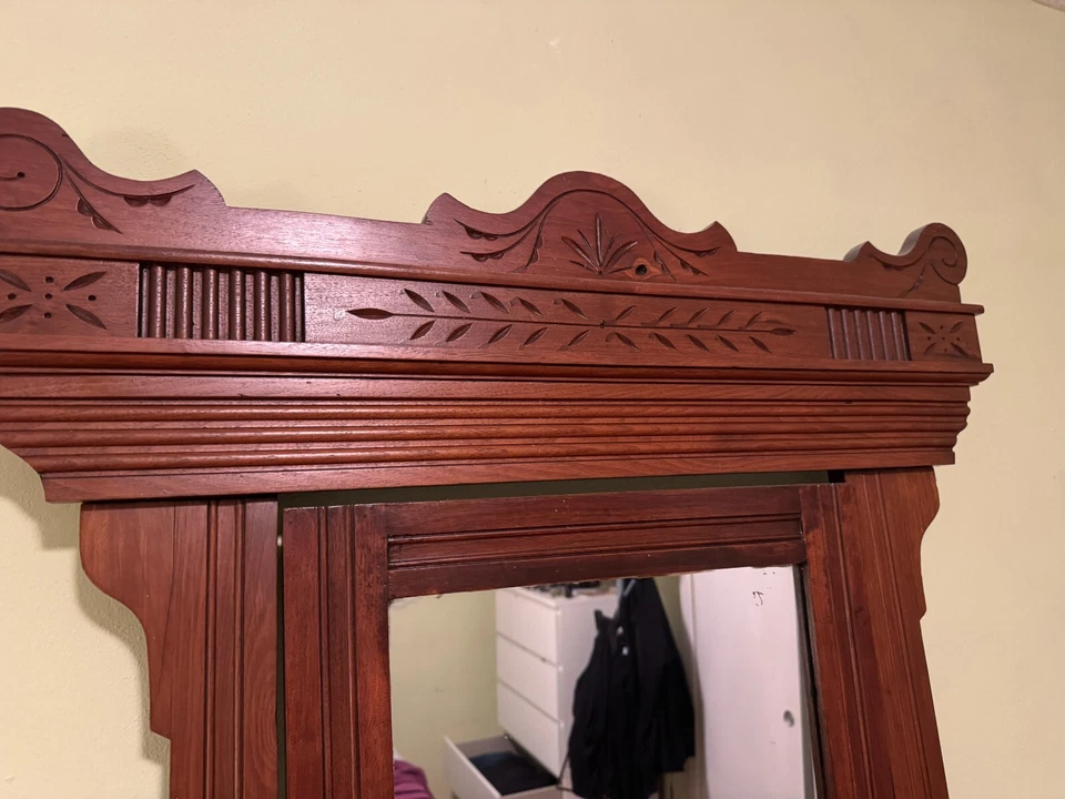 Antique Eastlake Victorian Dresser with Mirror & White Marble Insert - Image 3 of 4