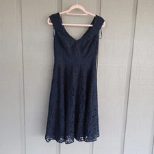 Eliza J Women Lace Fit And Flare Dress Size 4 Wedding Guest In Navy Sleeveless