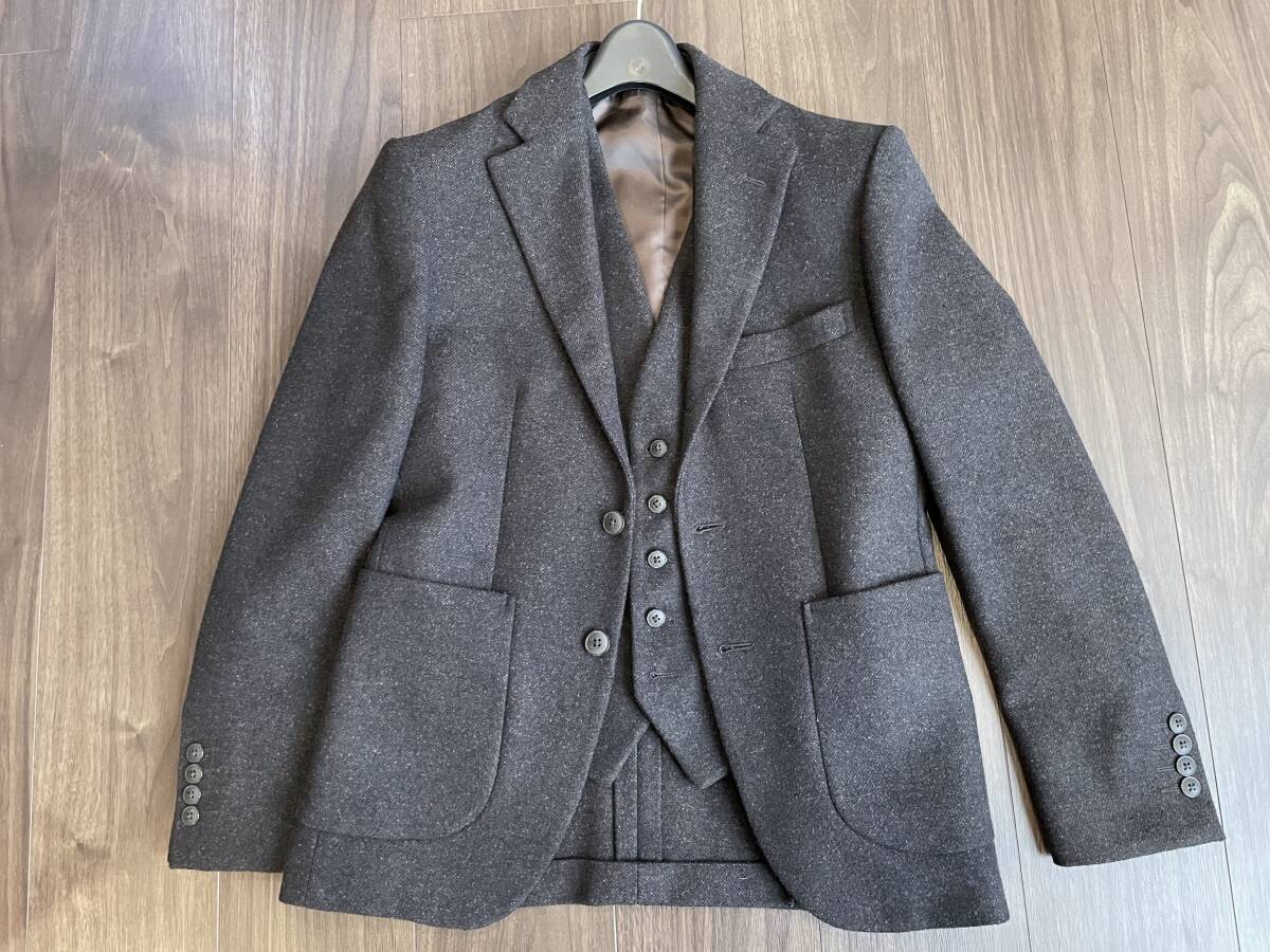 ORIHICA Wool blend 3 button jacket   gilet set SS brown fall winter