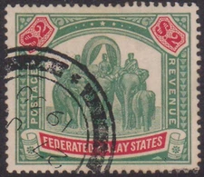 (F287-10) 1900 Malaya $2 green & carmine revenue stamp (J)  (FE01)
