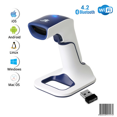 1D Wireless Bluetooth Barcode Scanner: 3-in-1 with Stand, USB BarCode Reader