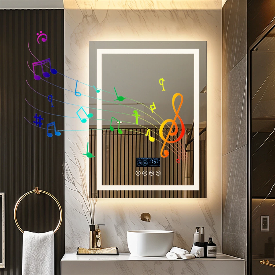 Badspiegel mit Beleuchtung Bluetooth Uhr digital Spiegel Touch Badezimmer Smart - Bild 4 von 4