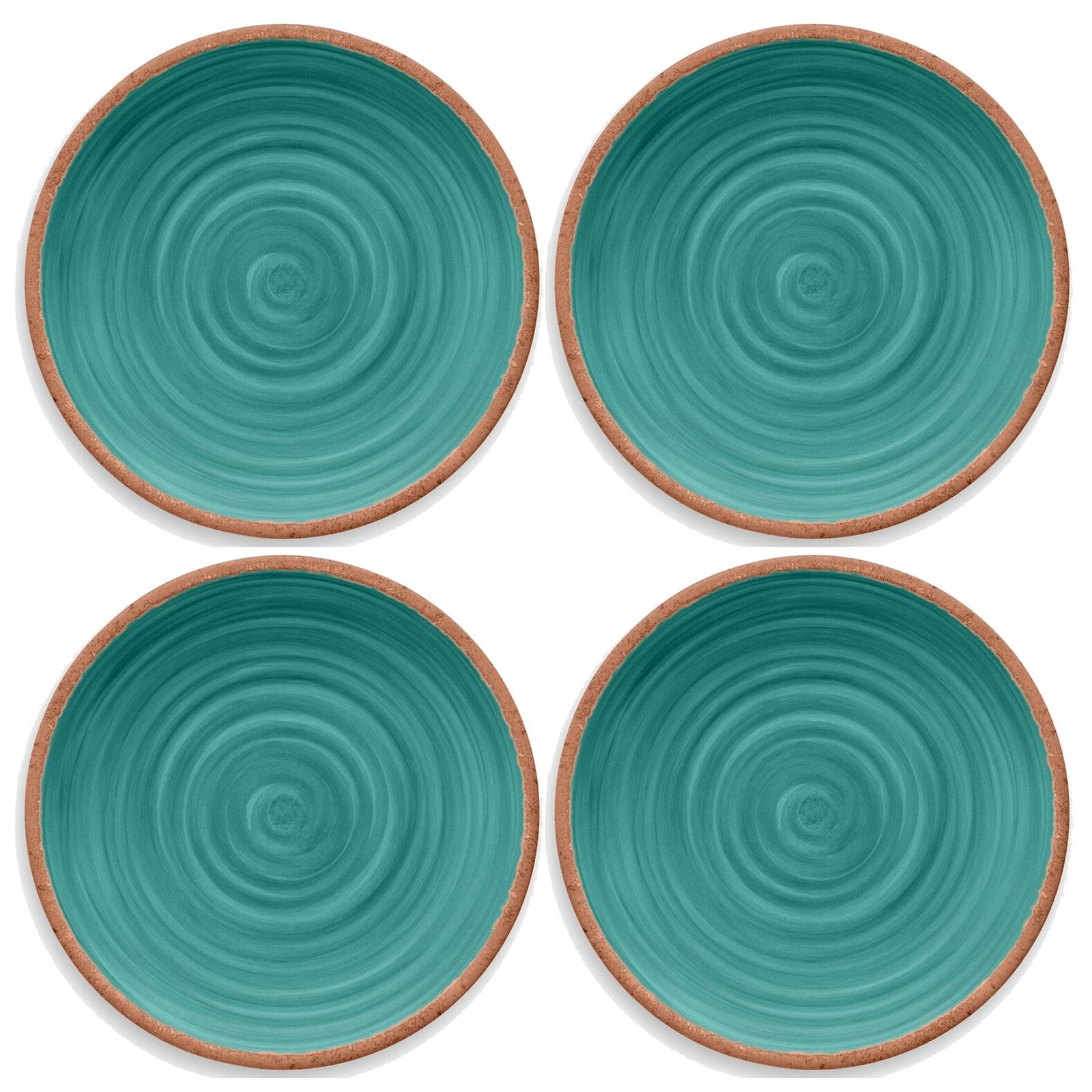 Turquoise Rustic Swirl Glaze Melamine/Plastic Dinner Plates - Set of 4 Plates