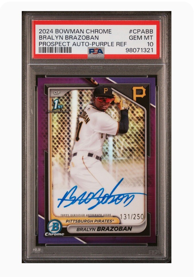 2024 Bowman Chrome Bralyn Brazoban 1st Chrome Auto Purple Refractor /250 Pirates